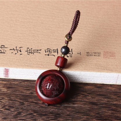 Mythstone Tibetan Small Leaf Red Sandalwood Ebony Luck Protection Rotation Decoration