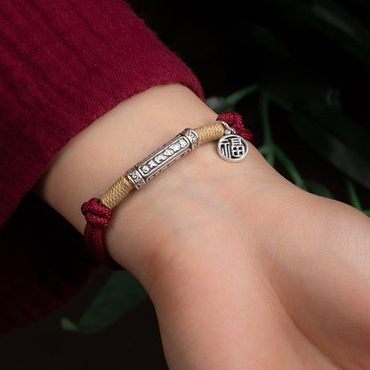 Mythstone 999 Sterling Silver Tibet Handmade Om Mani Padme Hum Fu Character TopRank Character Luck Braided Bracelet