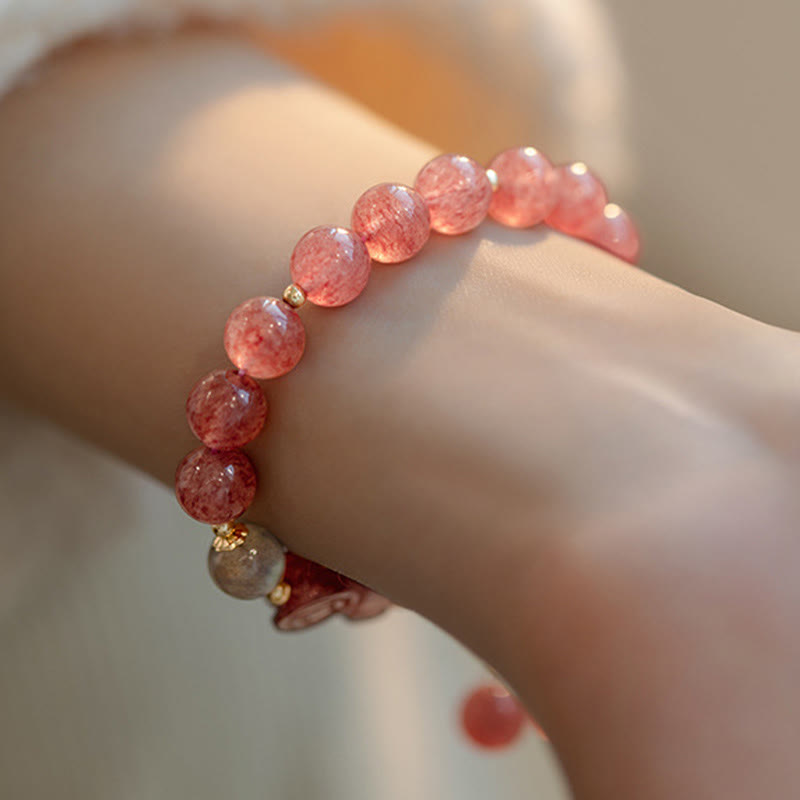 Mythstone Natural Strawberry Quartz Moonstone PiXiu Love Healing Bracelet