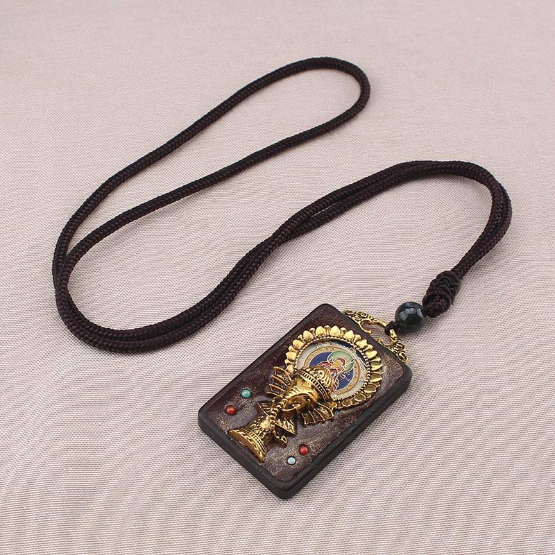 Mythstone Ebony Wood Elephant God of Fortune Buddha Blessing Necklace String Pendant