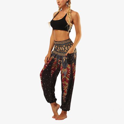 Mythstone Hippie Pants Baggy Boho High Waist Lounge Trousers with Pockets Women's Yoga Pants