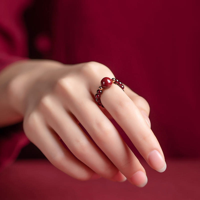 Mythstone Garnet Cinnabar Lucky Bead PiXiu Om Mani Padme Hum Rose Protection Ring