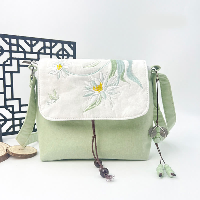 Bolso bandolera con bordado de camelia, epifilo, gardenia y flores de cerezo de Mythstone, bolso de hombro, bolso para teléfono móvil