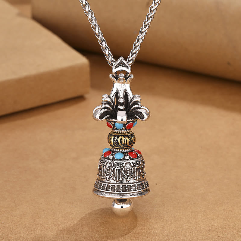 Mythstone Tibetan Om Mani Padme Hum Dorje Vajra Bell Strength Necklace Pendant