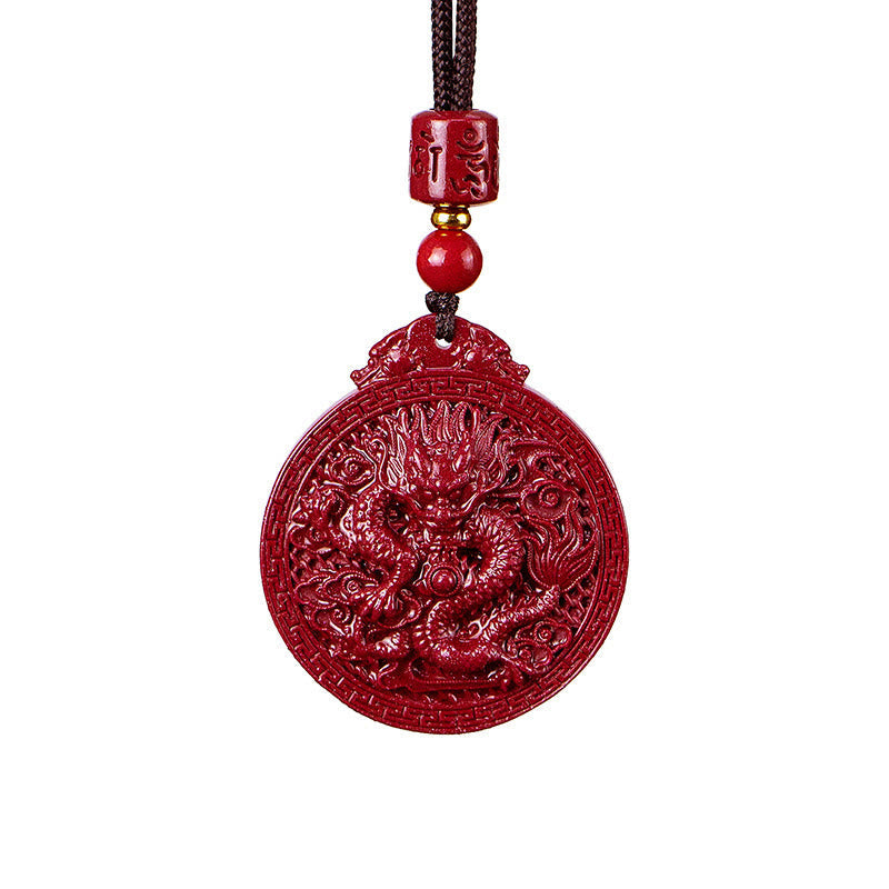 MythStone Year of the Dragon Natural Cinnabar Dragon Protection Necklace Pendant