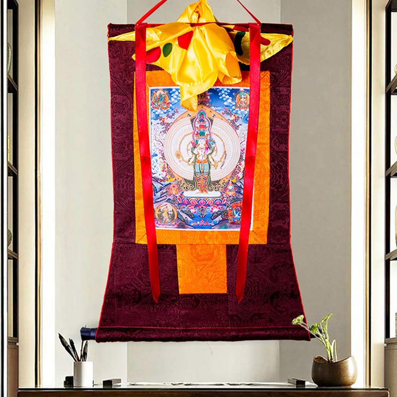 Mythstone Tibetan Thousand-handed Avalokitesvara Framed Thangka Blessing Decoration