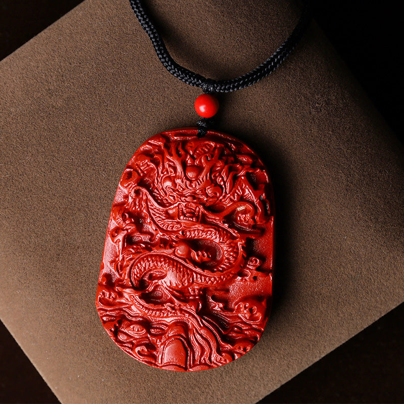 Mythstone Year of the Dragon Natural Cinnabar Luck Protection Necklace Pendant