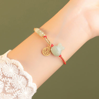 Mythstone 925 Sterling Silver Year of the Rabbit Hetian Jade Happiness Luck Red String Bracelet