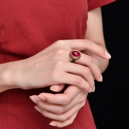 Mythstone 925 Sterling Silver Red Corundum Courage Ring