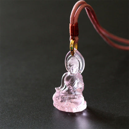 Mythstone Blue Tathagata Buddha Medicine Buddha Liuli Crystal Serenity Amulet Necklace Pendant