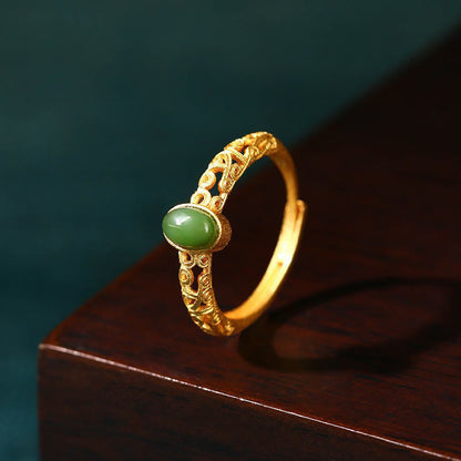 Mythstone Auspicious Cloud Pattern Cyan Jade Luck Adjustable Ring