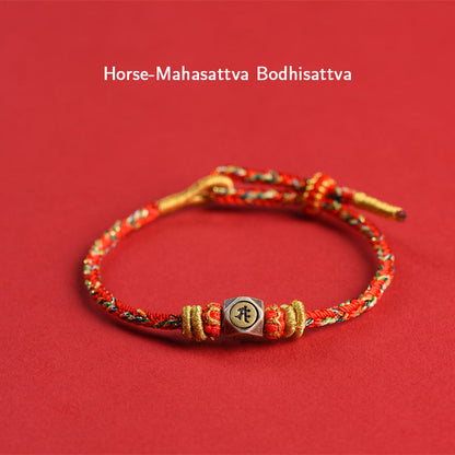 Mythstone 925 Sterling Silver Chinese Zodiac Natal Buddha Red Colorful Rope Luck Handcrafted Bracelet