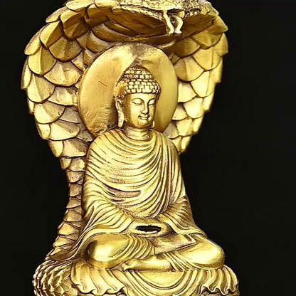 Mythstone Buddha Shakyamuni Snake Figurine Serenity Copper Statue Home Offering Decoration