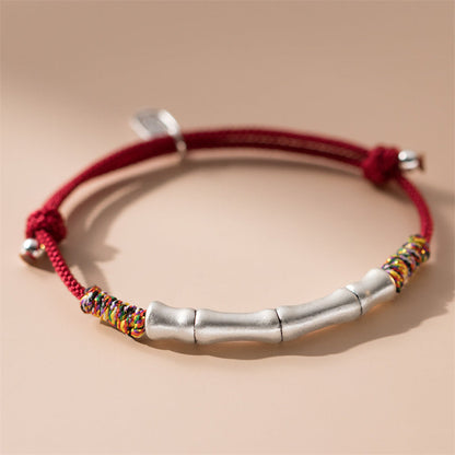 Mythstone 999 Sterling Silver Luck Bamboo Attract Fortune Colorful Red Rope Bracelet