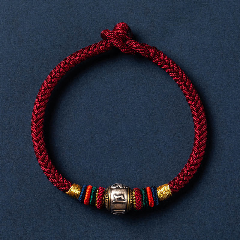 Pulsera trenzada con nudo King Kong y Om Mani Padme Hum hecha a mano en plata de ley 925 de Mythstone, protección de la suerte del Tíbet 