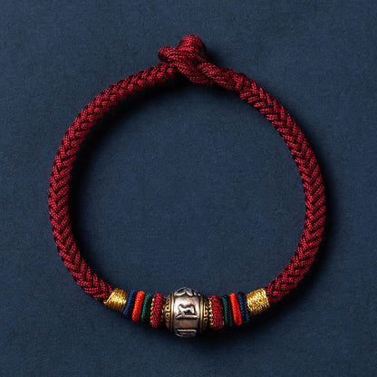 Pulsera trenzada con nudo King Kong y Om Mani Padme Hum hecha a mano en plata de ley 925 de Mythstone, protección de la suerte del Tíbet 