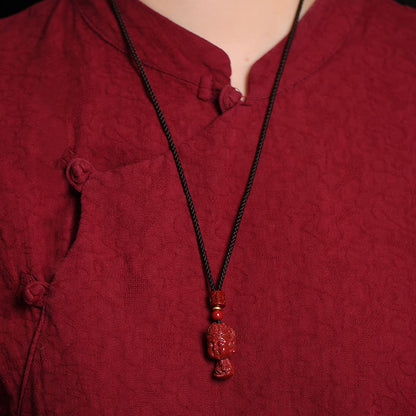 Mythstone Chinese Zodiac Natal Buddha Natural Cinnabar Amulet Keep Away Evil Spirits Necklace Pendant