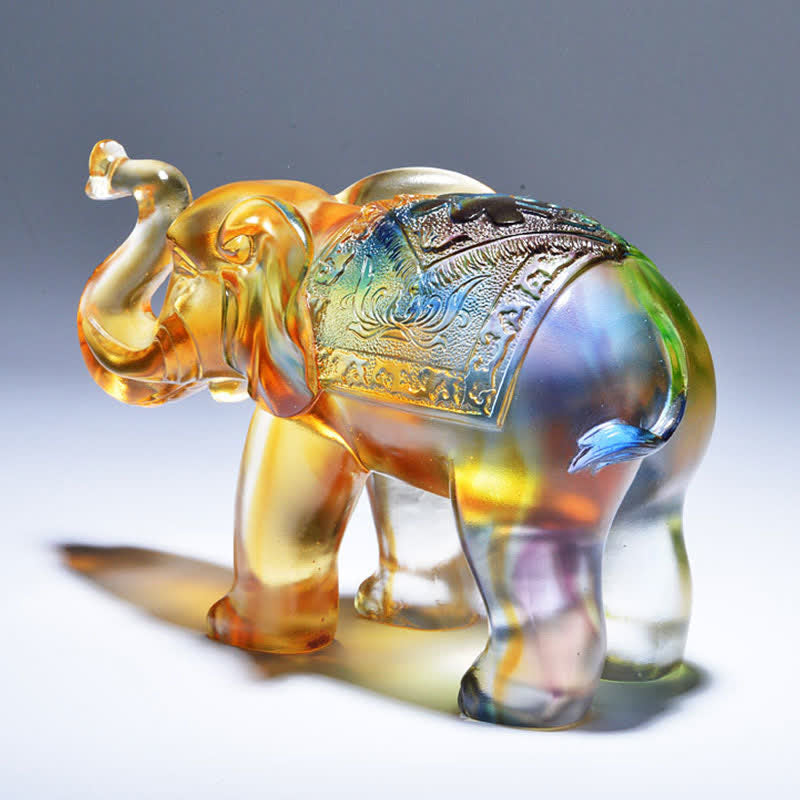 Mythstone Handmade Liuli Crystal Elephant Art Piece Wisdom Wealth Home Decoration