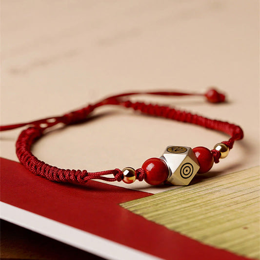 Mythstone Handmade 925 Sterling Silver Chinese Zodiac Natal Buddha Cinnabar Calm Braided Bracelet