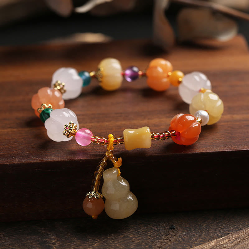 Mythstone Natural Golden Silk Jade Crystals Gourd Pixiu Pumpkin Beads Wealth Charm Bracelet