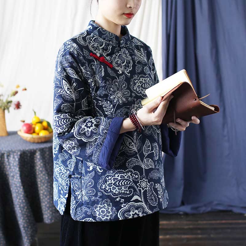 Mythstone Flowers Cotton Linen Jacket Shirt Chinese Northeast Style Winter Clothing