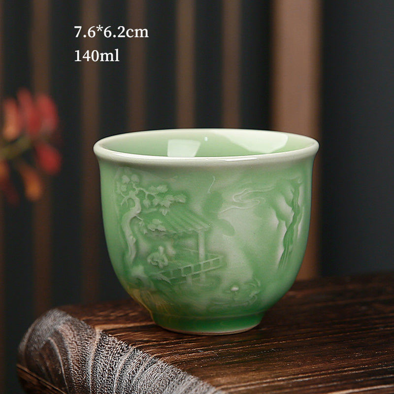 Mythstone Trees Pavilion Mountains Rivers Pine Ceramic Teacup Kung Fu Tea Cup