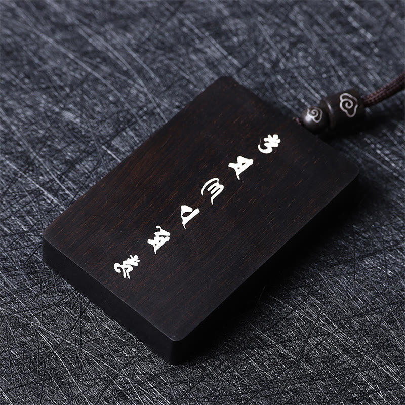 Mythstone 999 Sterling Silver Small Leaf Red Sandalwood Ebony Wood Om Mani Padme Hum Inlaid Protection Necklace Pendant