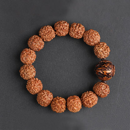 Pulsera de la suerte y la riqueza con moneda de cobre PiXiu y semilla de Bodhi de Rudraksha del Tíbet