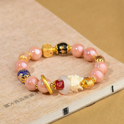 Mythstone Tibetan Incense Ash Liuli Glass Bead Luck Protection Nine-Tailed Fox Bracelet