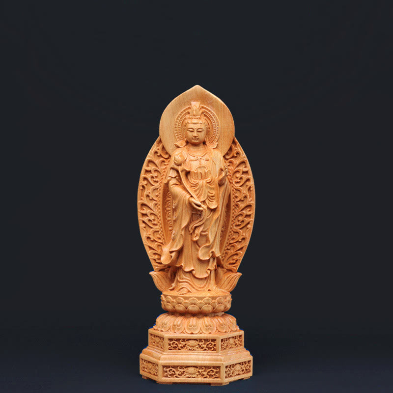 Mythstone Handcrafted Mahasthamaprapta Bodhisattva Thuja Sutchuenensis Wood Optimistic Decoration