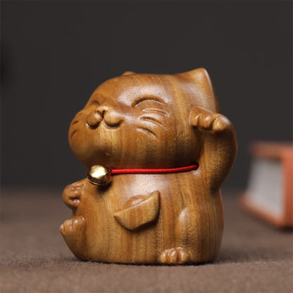 Mythstone Green Sandalwood Small Mini Cute Lucky Cat Peace Decorations