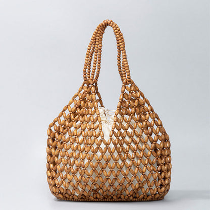 Mythstone Hand-woven Wooden Beads Shoulder Bag Handbags