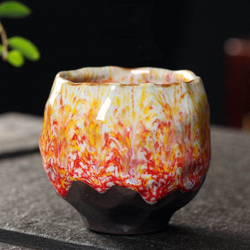 Mythstone Orange Red Green Yellow Ceramic Teacup Kung Fu Tea Cup