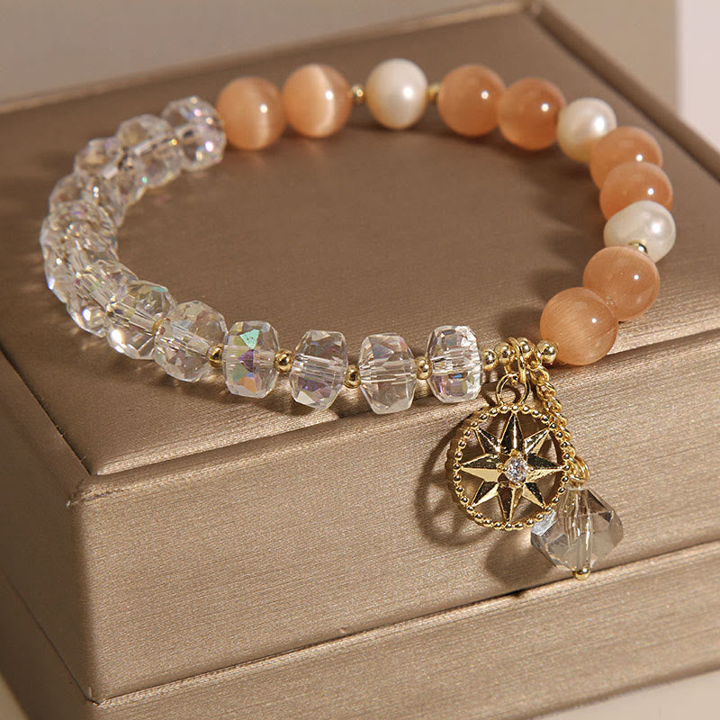 Mythstone Orange Cat's Eye White Crystal Star Support Bracelet