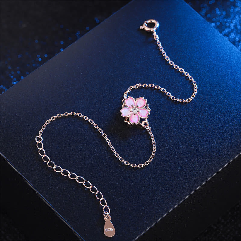 Pulsera de cadena con bendición de flor de cerezo en plata de ley 925 de Mythstone con anillo giratorio 