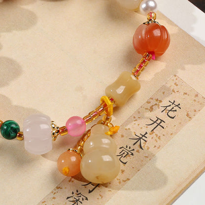 Mythstone Natural Golden Silk Jade Crystals Gourd Pixiu Pumpkin Beads Wealth Charm Bracelet