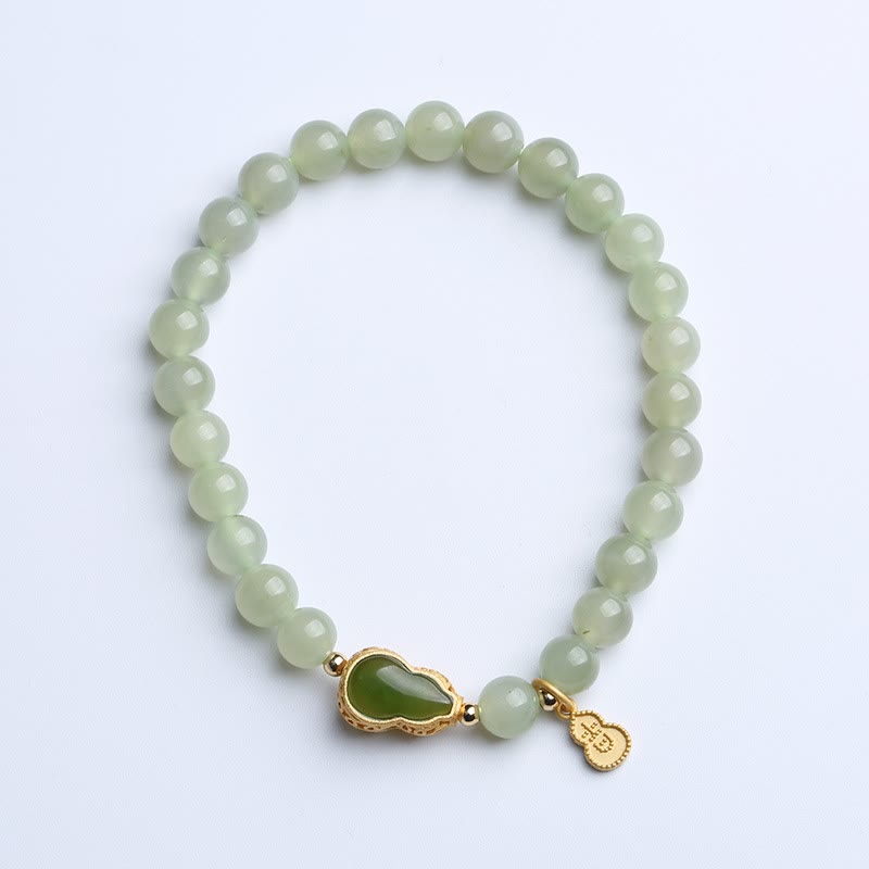 Mythstone 925 Sterling Silver Plated Gold Natural Hetian Jade Bead Gourd Lotus Bamboo Fu Character Luck Bracelet