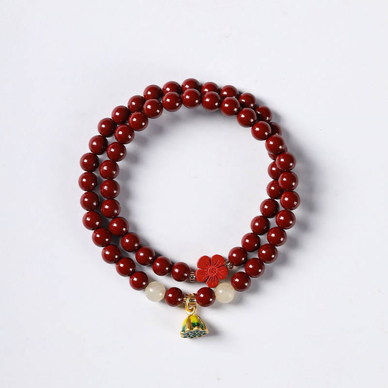 Mythstone Cinnabar Lotus Charm Double Wrap Blessing Bracelet