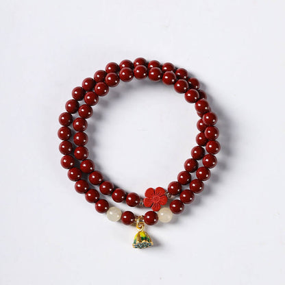 Mythstone Cinnabar Lotus Charm Double Wrap Blessing Bracelet