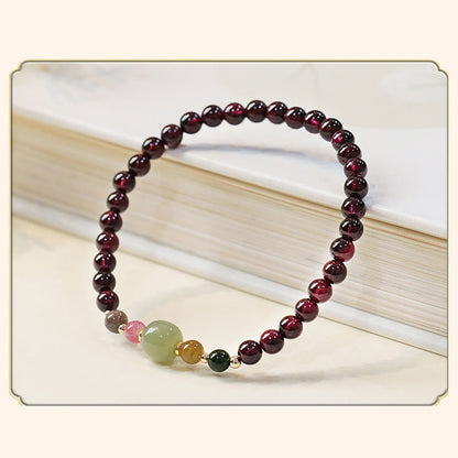 Mythstone Natural Garnet Hetian Jade Tourmaline Bead Passion Bracelet