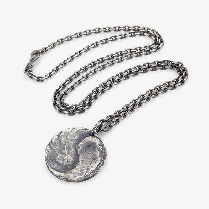 Mythstone 990 Sterling Silver Yin Yang Hammer Texture Harmony Necklace Pendant