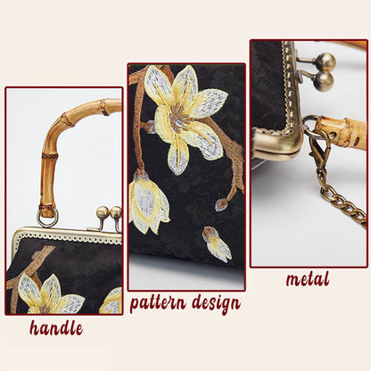 Bolso bandolera con asa de bambú y bordado de flores de ciruelo de Mythstone 