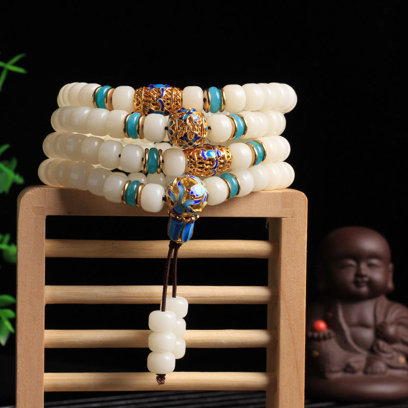 MythStone Natural White Bodhi Seed Mala 108 Beads Wealth Bracelet