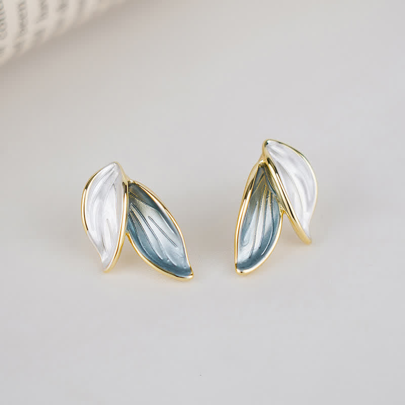 Mythstone Leaf Design Luck Stud Earrings