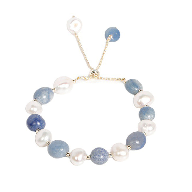 Mythstone Natural Blue Aventurine Crystal Pearl Bead Healing Bracelet