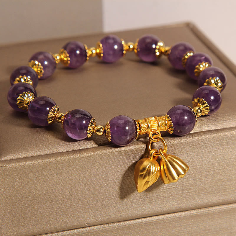 Mythstone Natural Amethyst Lotus Healing Spiritual Bracelet