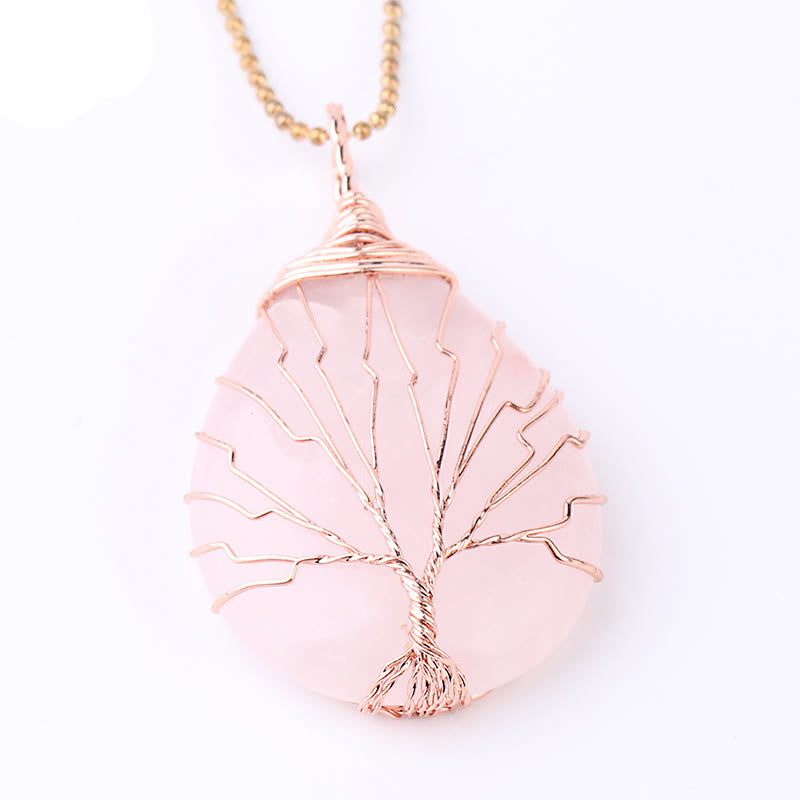 Mythstone Natural Quartz Crystal Tree Of Life Healing Energy Necklace Pendant