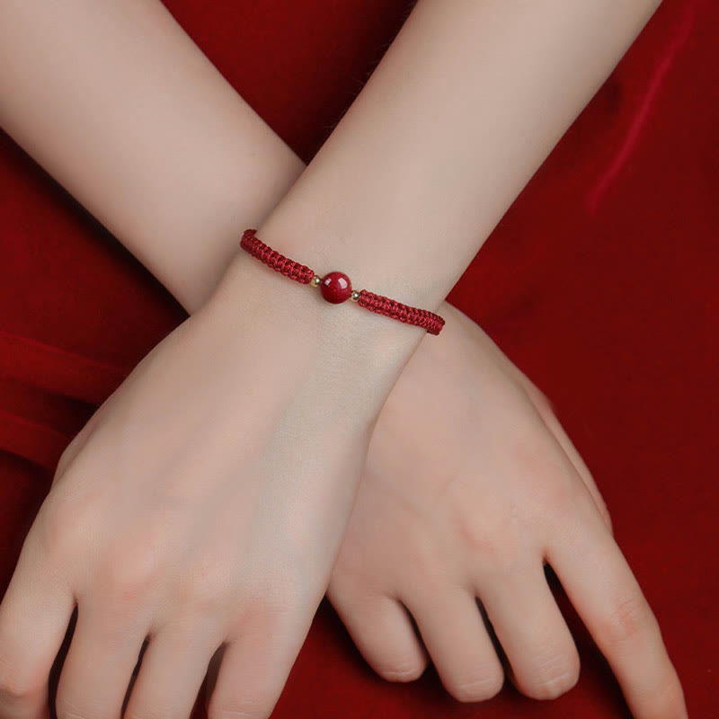 Mythstone Lucky Cinnabar Bead Blessing Red String Bracelet