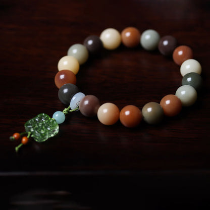 Mythstone Natural Multicolored Gradient Bodhi Seed Liuli Glass Charm Peace Bracelet