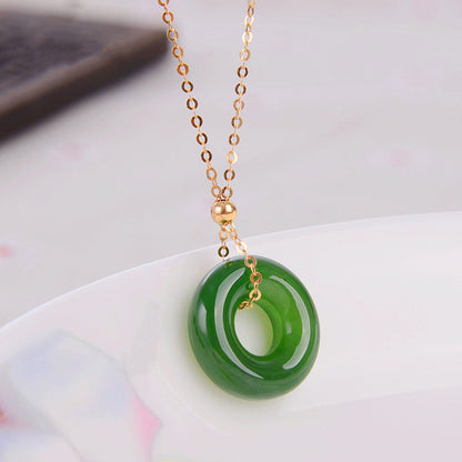 Mythstone Round Cyan Jade Healing 14K Gold Necklace Pendant